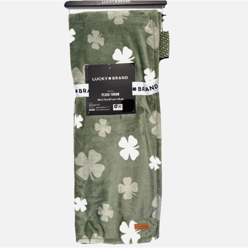 Lucky Brand Sage Green Shamrocks Throw Blanket Oversized St. Patricks Day Clover